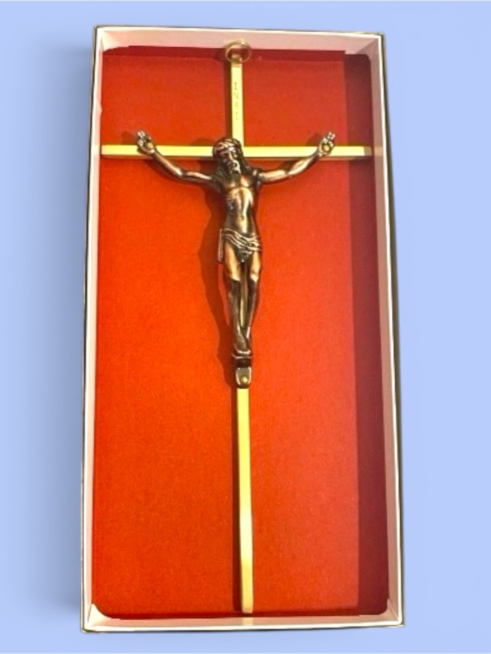 Vintage Solid Brass Wall Hanging INRI Jesus on The Cross Crucifix 10” X 5” USA